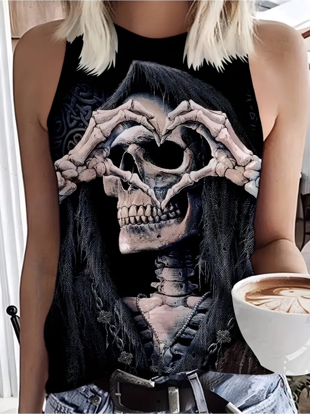Black Gothic Skull Graphic Tank Top